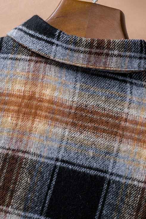 Oversize Rounded Hem Plaid Shacket With Slits